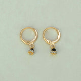 Gold Plated Stone Drop Huggie Hoop Earrings -Black