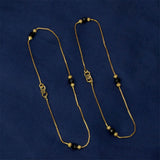 Gold Plated Black Crystal And Golden Beads Anklets Payal