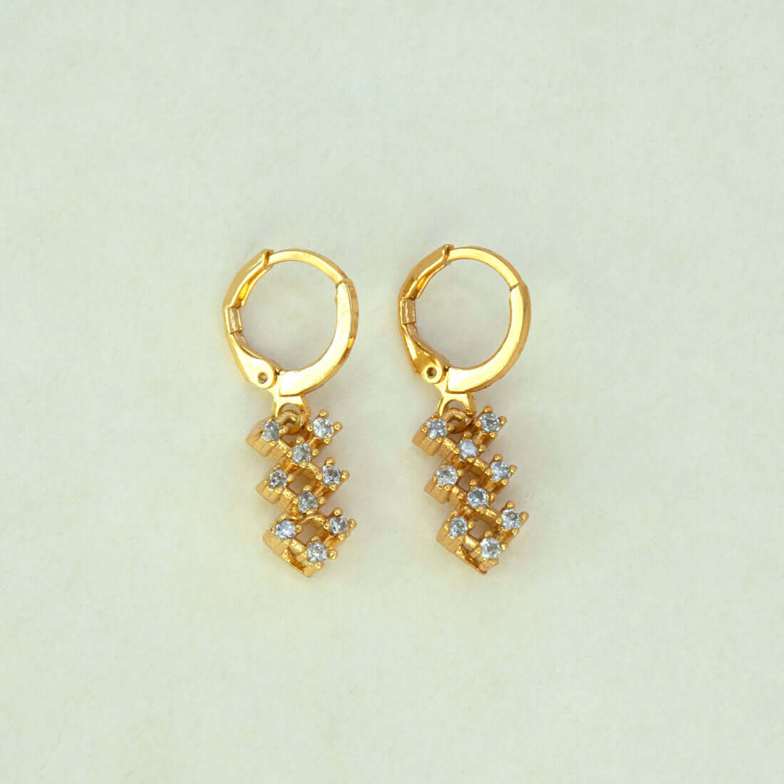 Gold-Plated-CZ-Cluster-Drop-Hoop-Earrings