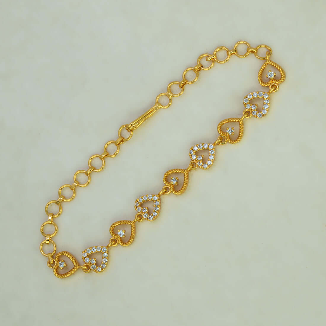 Gold Plated CZ Heart Link Bracelet for Women