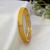 Mesh Gold Plated Heart Design CZ stone Bangle featuring intricate mesh lattice and sparkling CZ stone, elegant accessory for modern women.