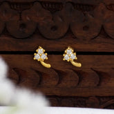 Gold-Plated Triple CZ Stone Floral Stud Earrings