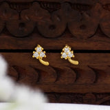Gold-Plated Triple CZ Stone Floral Stud Earrings