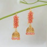 Antique Gold Plated Colourful Beaded Jhumka Earrings