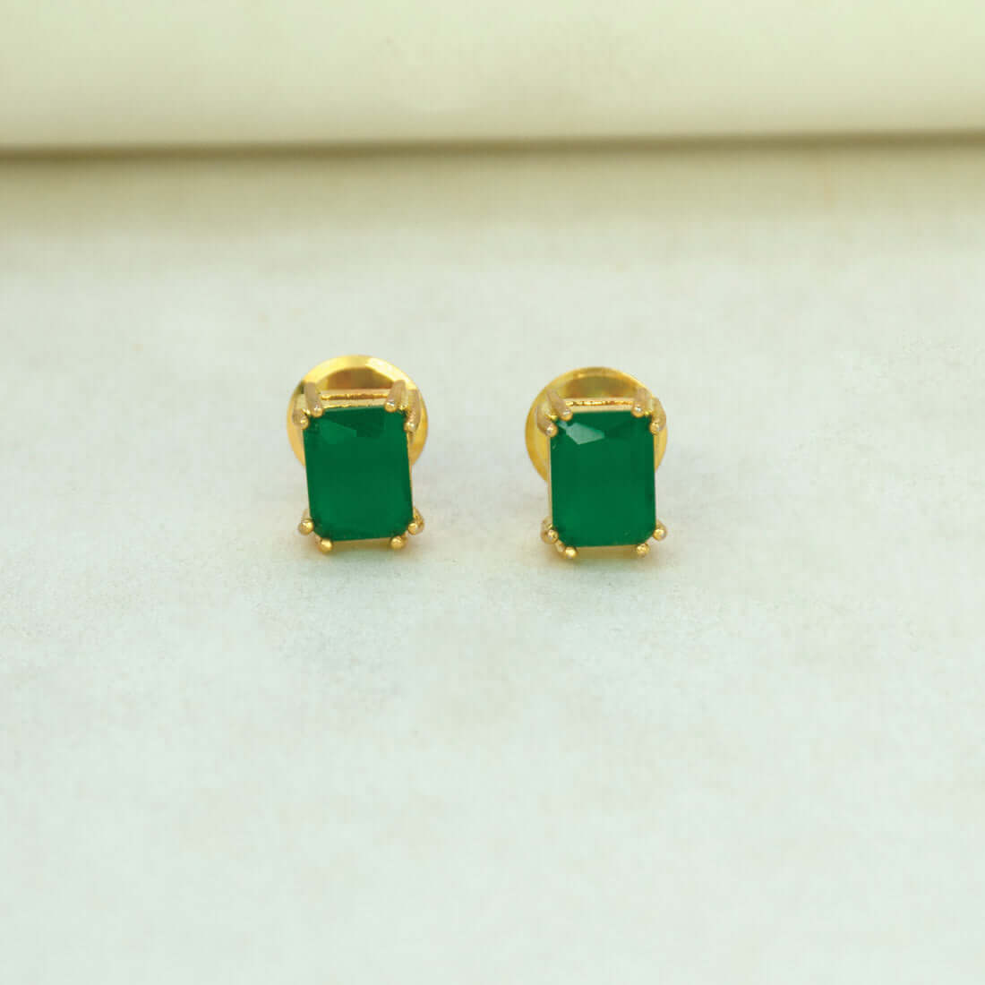 Gold Plated Emerald Stone Stud Earrings