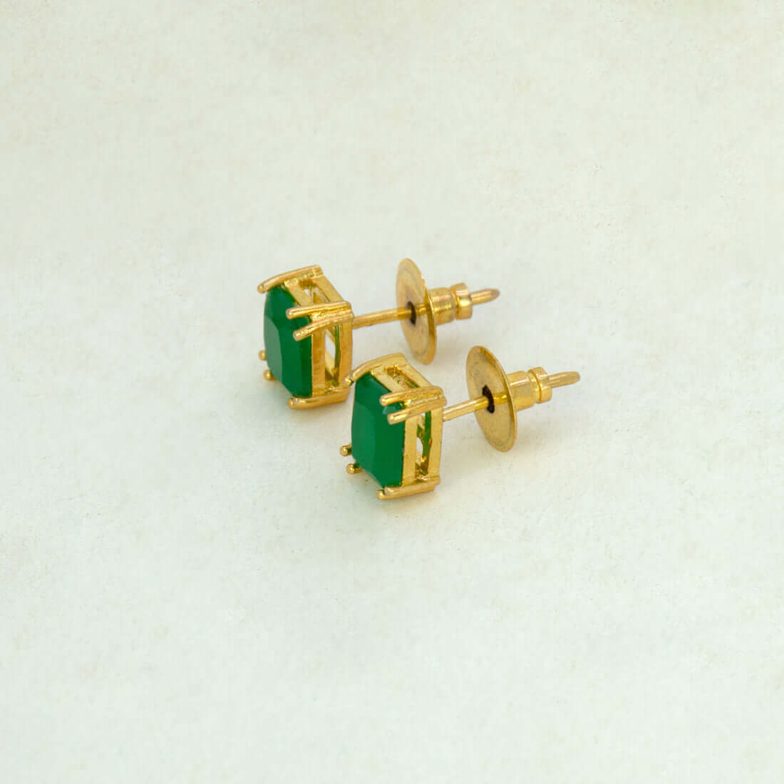 Gold Plated Emerald Stone Stud Earrings