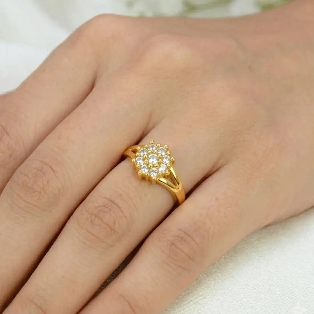 Gold-Plated CZ Stone Cluster Ring