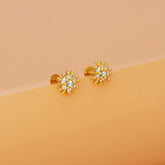 Gold Plated Floral CZ Stud Earrings