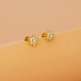Gold Plated Floral CZ Stud Earrings