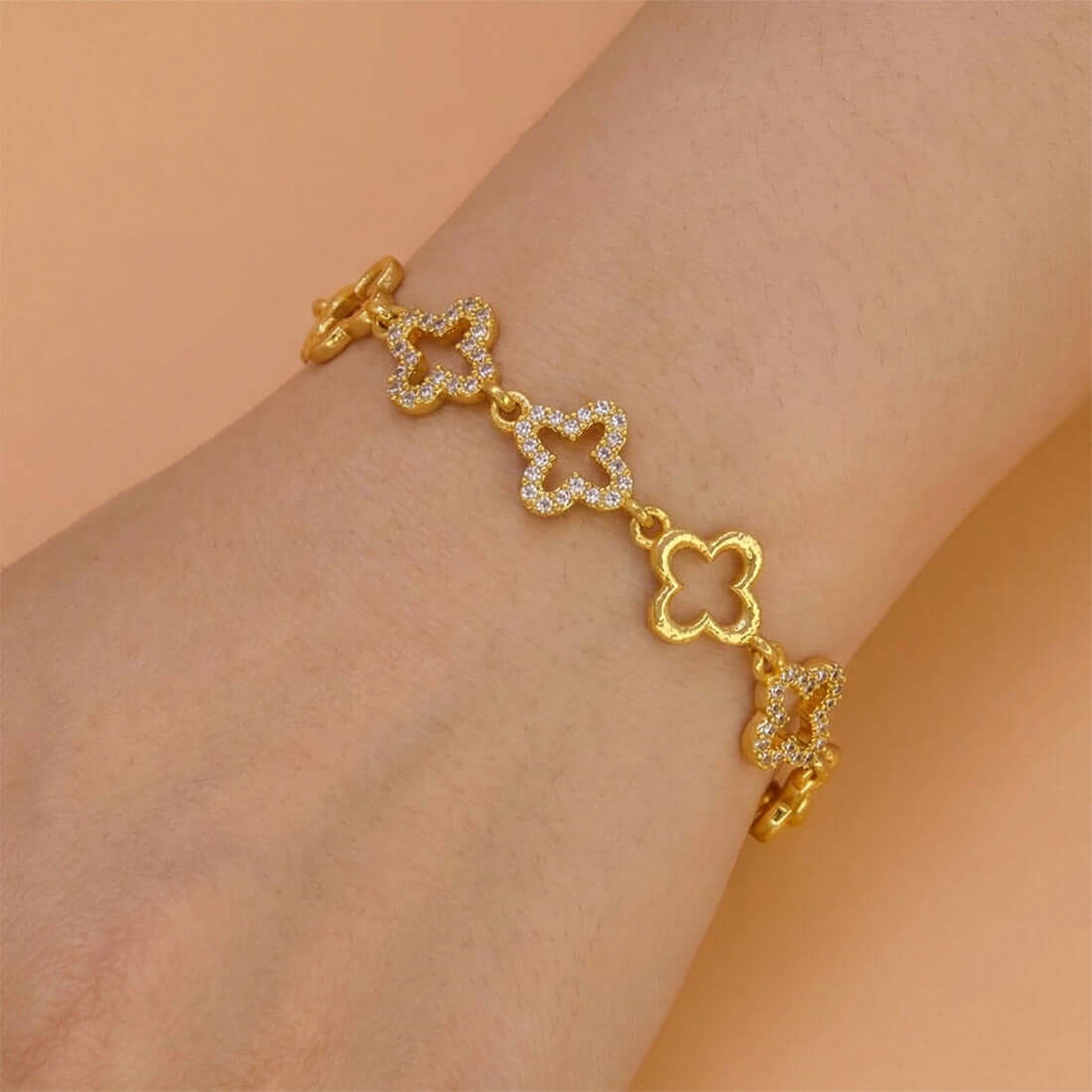 Gold-Plated Floral Design CZ Stone Bracelet