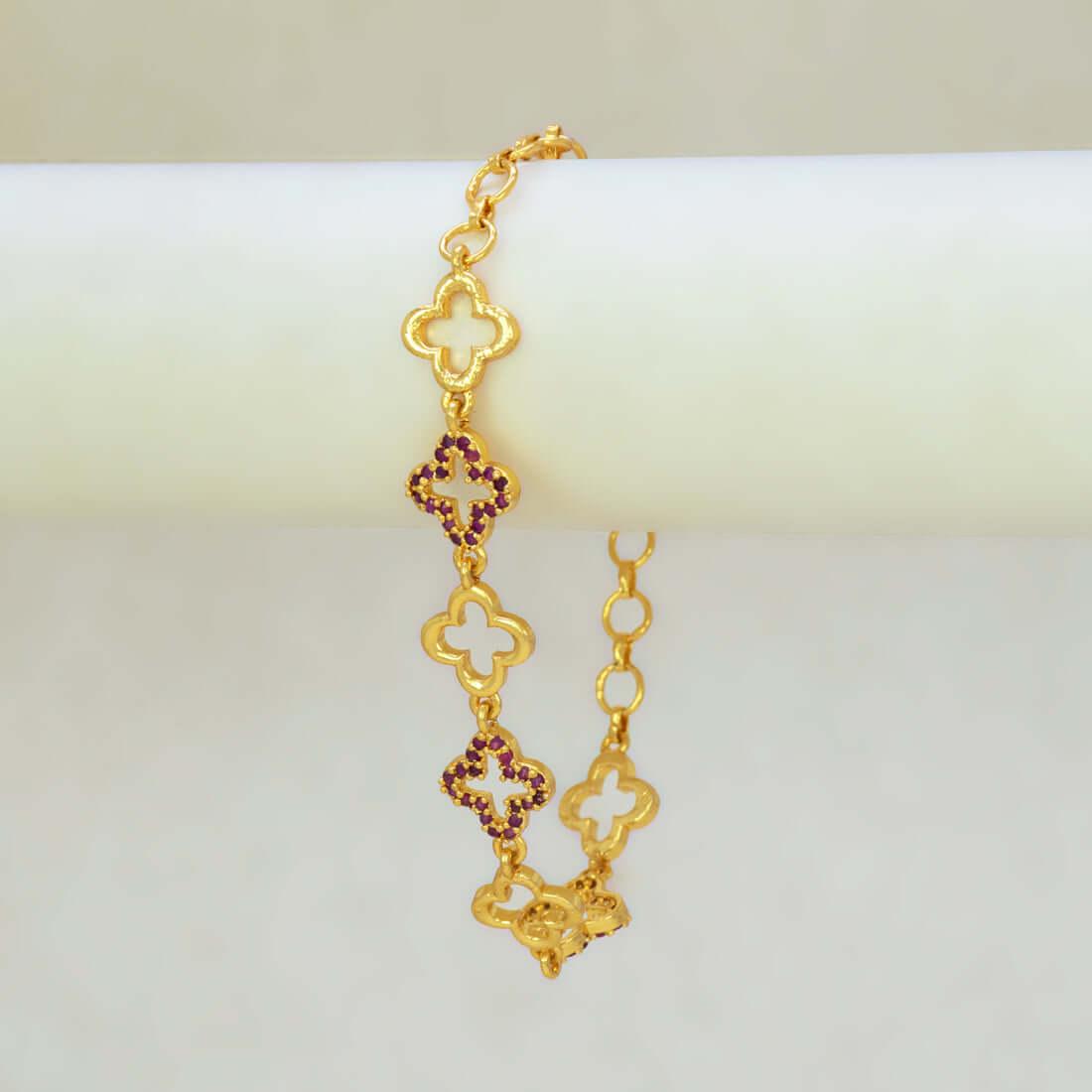 Gold-Plated Floral Design Ruby Stone Bracelet