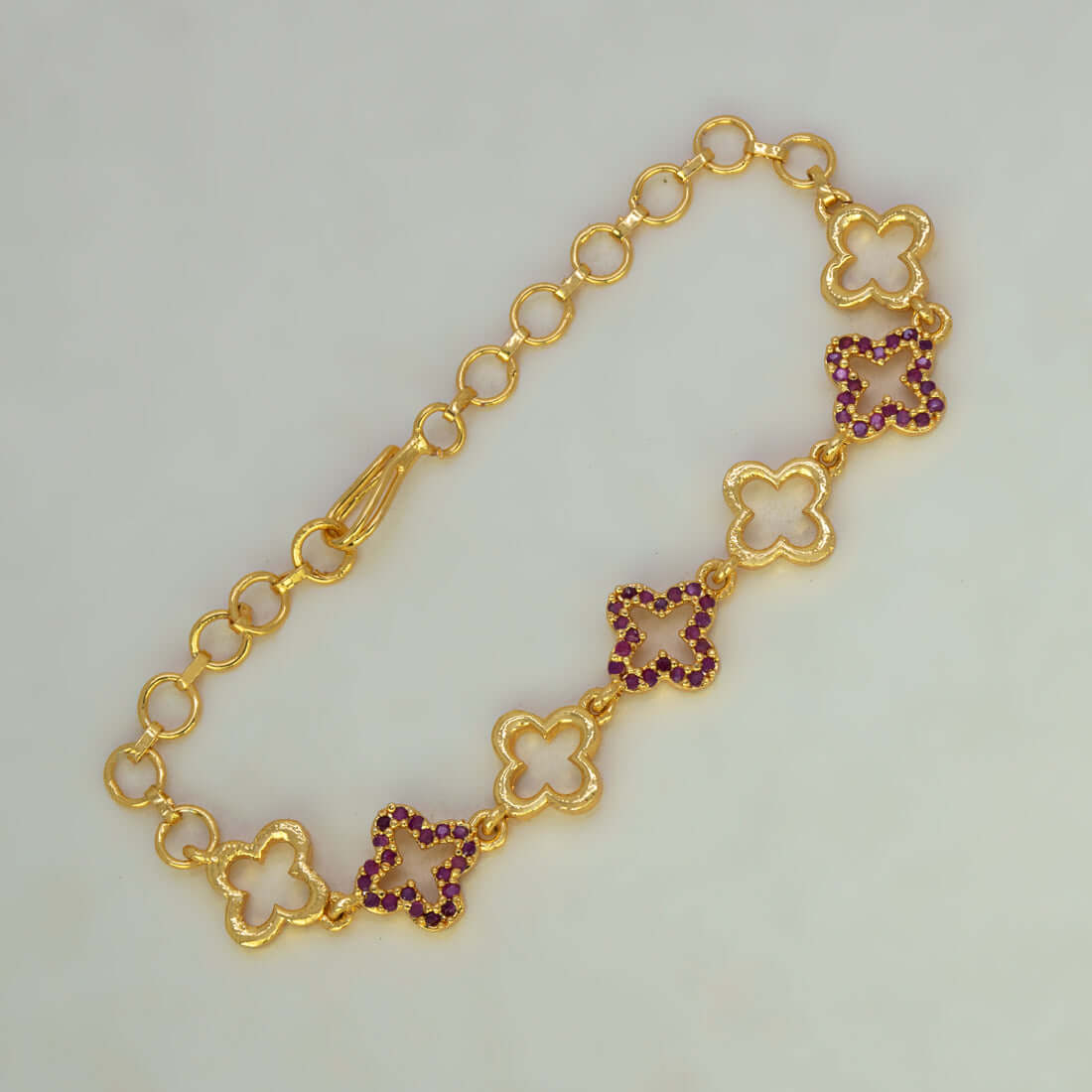 Gold-Plated Floral Design Ruby Stone Bracelet