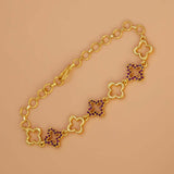 Gold-Plated Floral Design Ruby Stone Bracelet