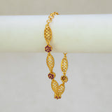 Gold Plated Floral Ruby Stone Mesh Bracelet
