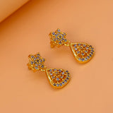 Dazzling Gold Plated Floral Purple CZ Stone Drop Earrings