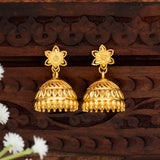 Traditional Gold Plated Filigree Jhumka Earrings featuring intricate flower stud and detailed umbrella design.
