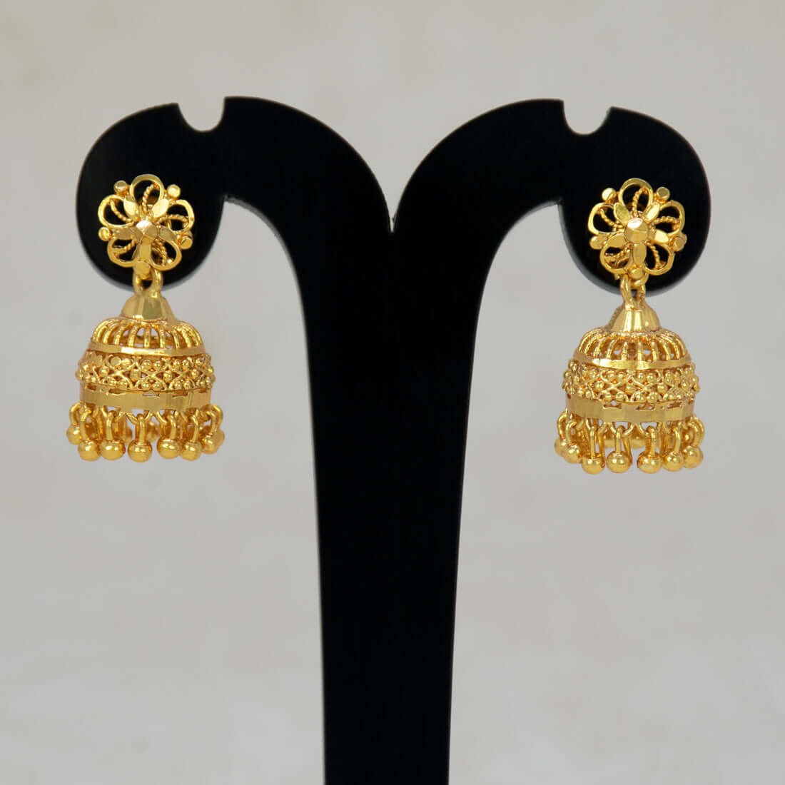 Gold-Plated Floral Stud Beads Hanging Jhumka Earrings