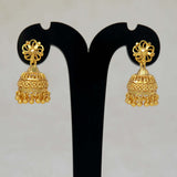 Gold-Plated Floral Stud Beads Hanging Jhumka Earrings