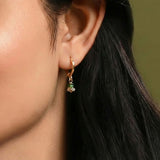 Gold Plated Stone Drop Huggie Hoop Earrings -Green