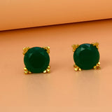 Gold-Plated-Green-Stone-Stud-Earrings