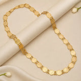 Ethnic Gold-Plated Head Kasu Long Necklace featuring round kasu coins and elegant gold plating on a soft background.