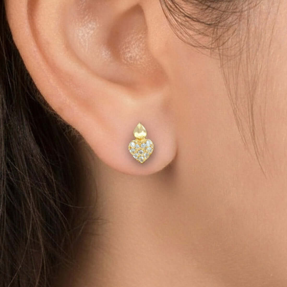 Gold-Plated-Heart-CZ-Second-Stud-Earring