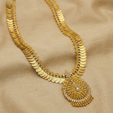 Gold Plated Lakshmi Kashu Model Cz Long Chain Haram