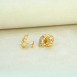 Gold-Plated-Leaf-Design-Stone-Stud-Earrings