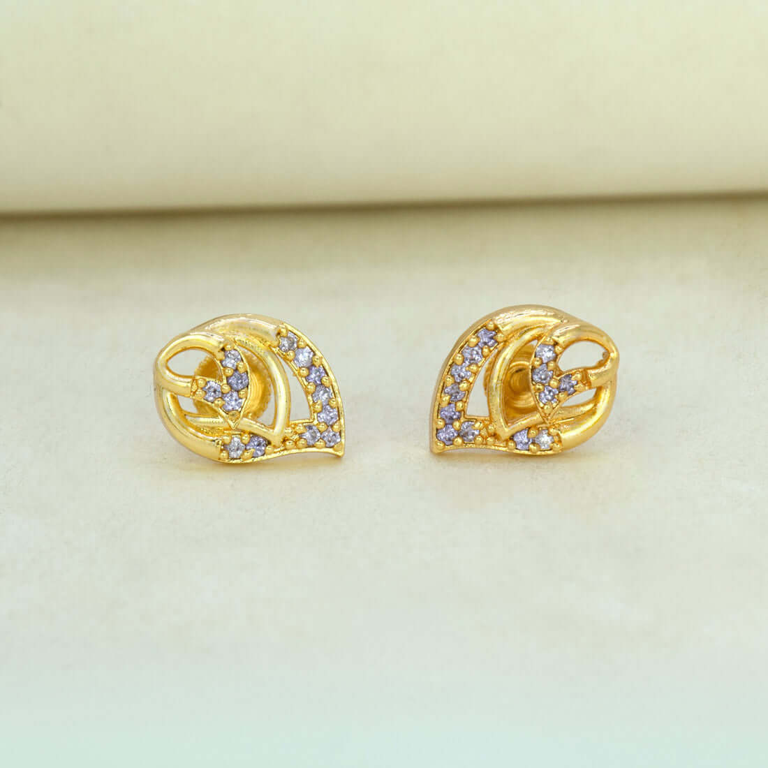 Gold-Plated-Leaf-Design-Stone-Stud-Earrings