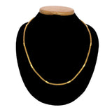 Elegant Gold Plated Mesh Pipe Chain displayed on a jewelry neck stand against a black background.