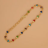 Gold-Plated Multi-Color Heart Stone Chain Bracelet