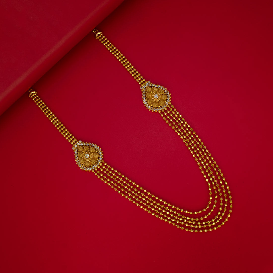 Gold-Plated-Multi-Layer-CZ-Floral-Dual-Mugappu-Necklace