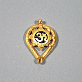 Gold Plated Om Engraved Blue Enamel Thali Pendant