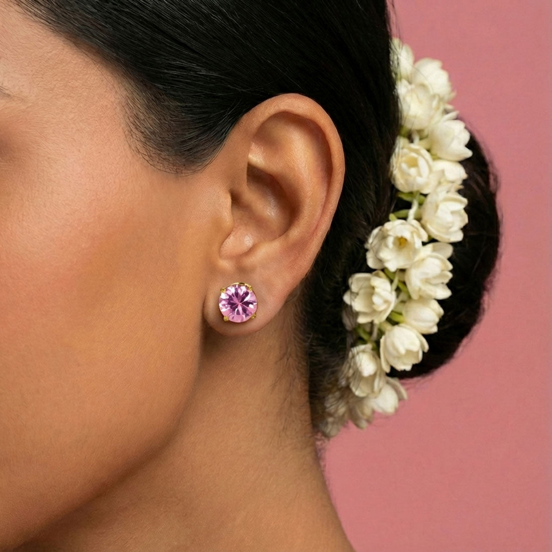 Gold-Plated-Pink-Stone-Stud-Earrings