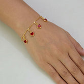 Gold Plated Red Heart Drop Charm Bracelet
