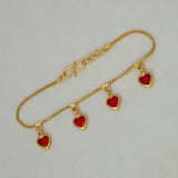 Gold Plated Red Heart Drop Charm Bracelet