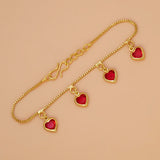 Gold Plated Red Heart Drop Charm Bracelet