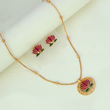Elegant Matte Gold-Plated Lotus Pendant Necklace Set