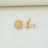 Gold-Plated-Round-Floral-CZ-Stud-Earrings