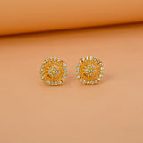 Gold-Plated-Round-Floral-CZ-Stud-Earrings