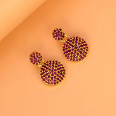Elegant Gold Plated Disc Stone Drop Earrings