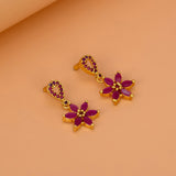 Charming Gold-Plated Ruby Floral Drop Earrings