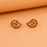 Stunning Gold Plated Ruby Stone Mango Paisley Ear Studs