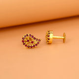 Stunning Gold Plated Ruby Stone Mango Paisley Ear Studs