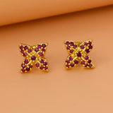 Stunning Gold Plated Ruby Floral Stud Earrings