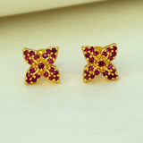 Stunning Gold Plated Ruby Floral Stud Earrings