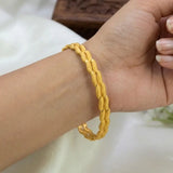 Gold-Plated Designer Bangles – Elegant Textured Gold Bangles worn on a hand, showcasing the intricate textured design.