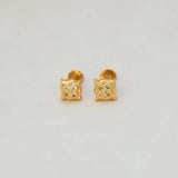 Gold Plated Square Design CZ Stud Earrings