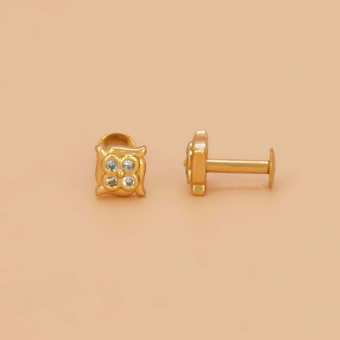 Gold Plated Square Design CZ Stud Earrings