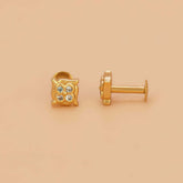 Gold Plated Square Design CZ Stud Earrings